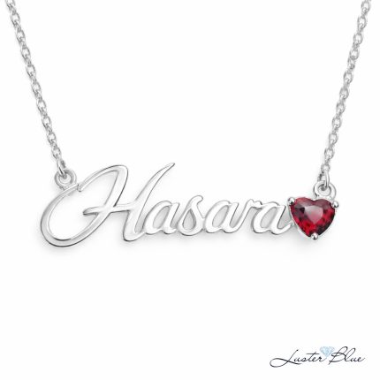 Personalized Silver Name Necklace With Heart Shape Birthstone - LBSN-516